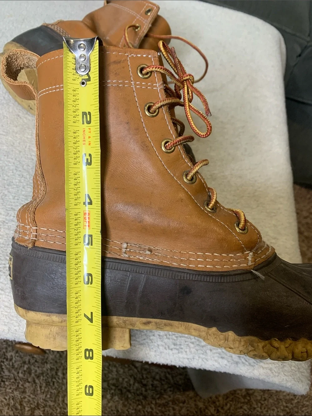 LL Bean Men's Tan and Dark Brown Waterproof Lace-Up Duck Boots